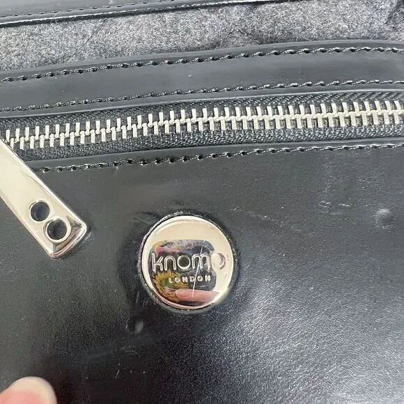 Knomo London Alfie Laptop Bag Briefcase Work Bag Black Leather Quilted Grey - Picture 4 of 11